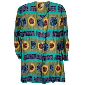 Vintage Kwai Womens Multicolor Long Sleeve V Neck Blouse Padded Shoulders Sz 16